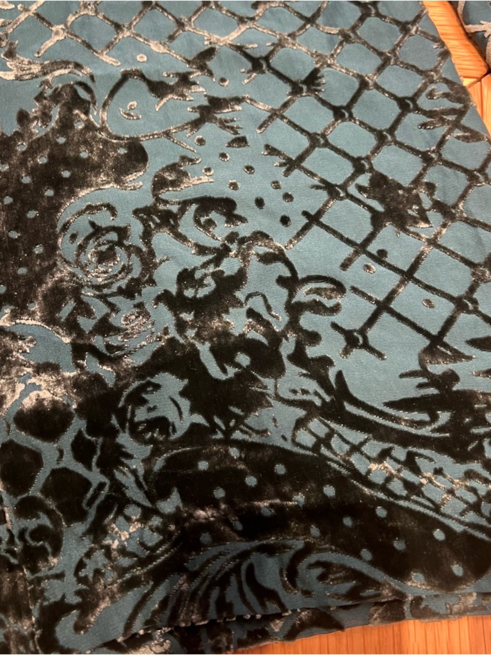 Balmain and H &M  Teal and Black Wide-Leg Velvet Jumpsuit Pants - Picture 3 of 7